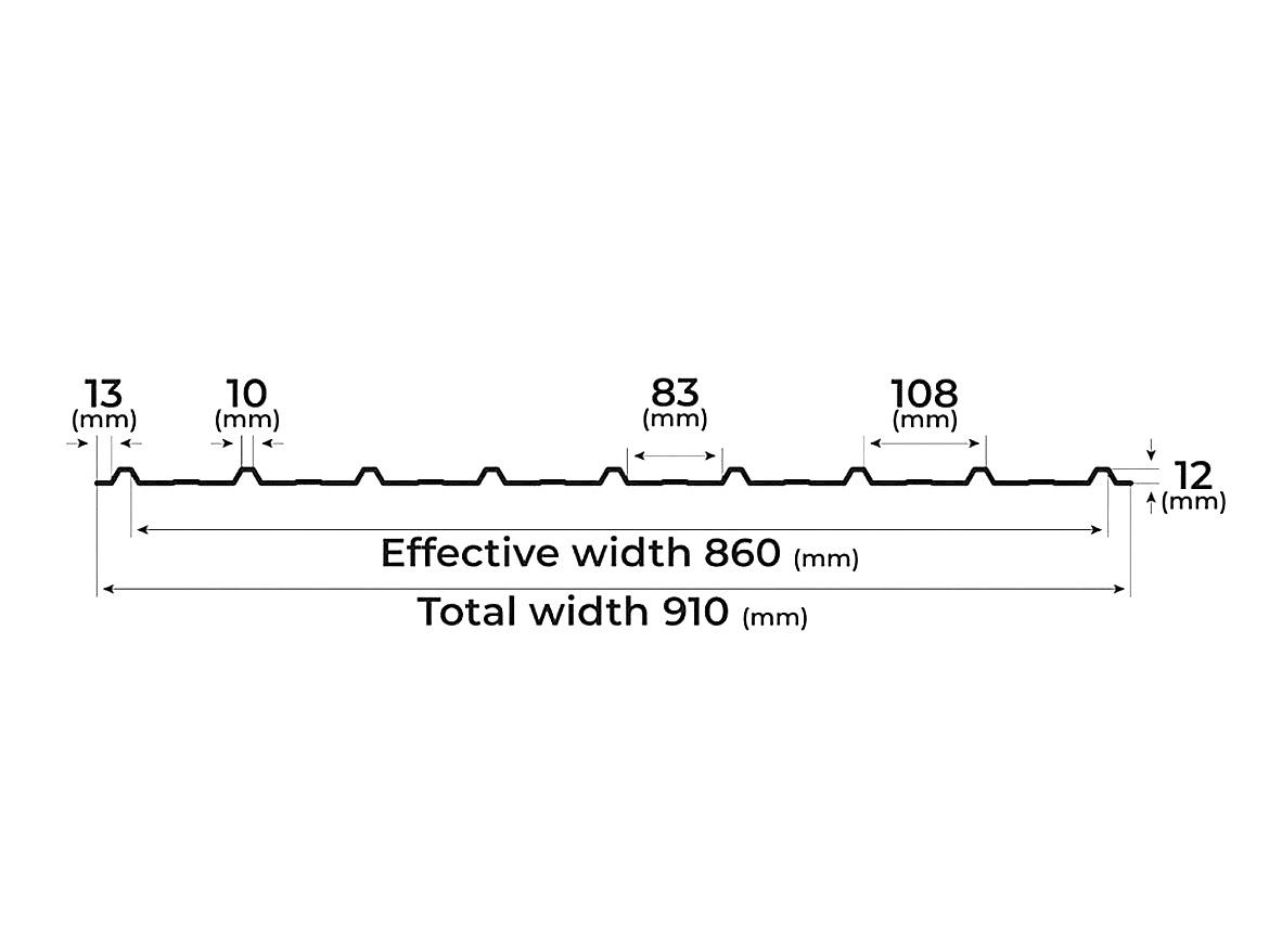 PLECHOVÁ TRAPÉZOVÁ KRYTINA T12 COVERNIT POZINK - 200 x 91 cm - 1,82 m2