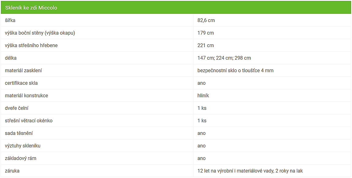BALKONOVÝ SKLENÍK MICCOLO PŘÍRODNÍ HLINÍK - 2,5 x 0,8 m