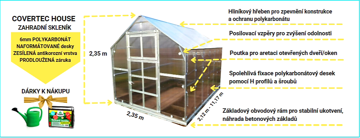 ZAHRADNÍ SKLENÍK COVERTEC HOUSE 8 - 8,12 x 2,35 m - PC 6 mm