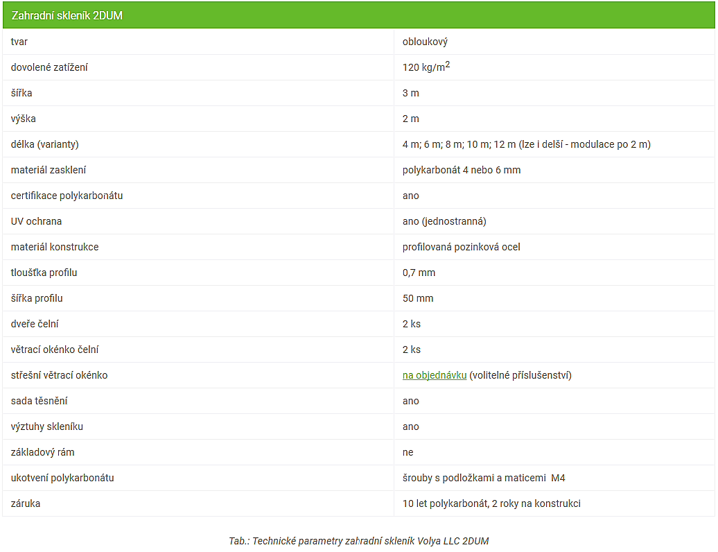 ZAHRADNÍ SKLENÍK 2 DUM VOLYA LLC - 12 x 3,0 m - PC 4 mm
