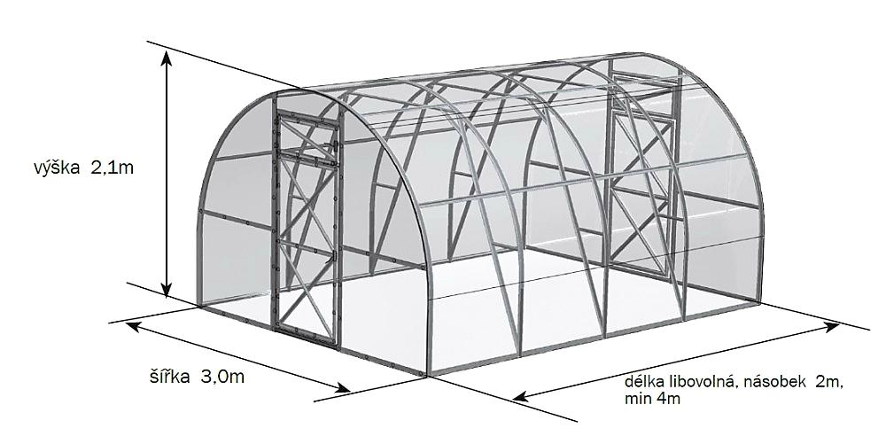 ZAHRADNÍ SKLENÍK TRJOSKA VOLYA LLC - 4,0 x 3,0 m - PC 4 mm