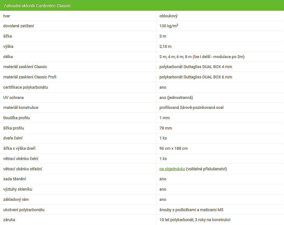 ZAHRADNÍ SKLENÍK GARDENTEC CLASSIC PROFI - 2,0 x 3,0 m - PC 6 mm