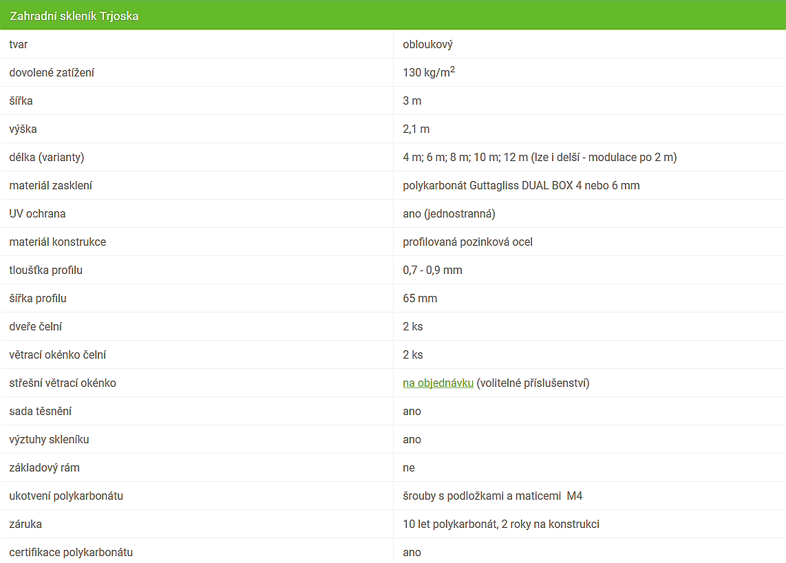 ZAHRADNÍ SKLENÍK TRJOSKA VOLYA LLC - 6,0 x 3,0 m - PC 4 mm