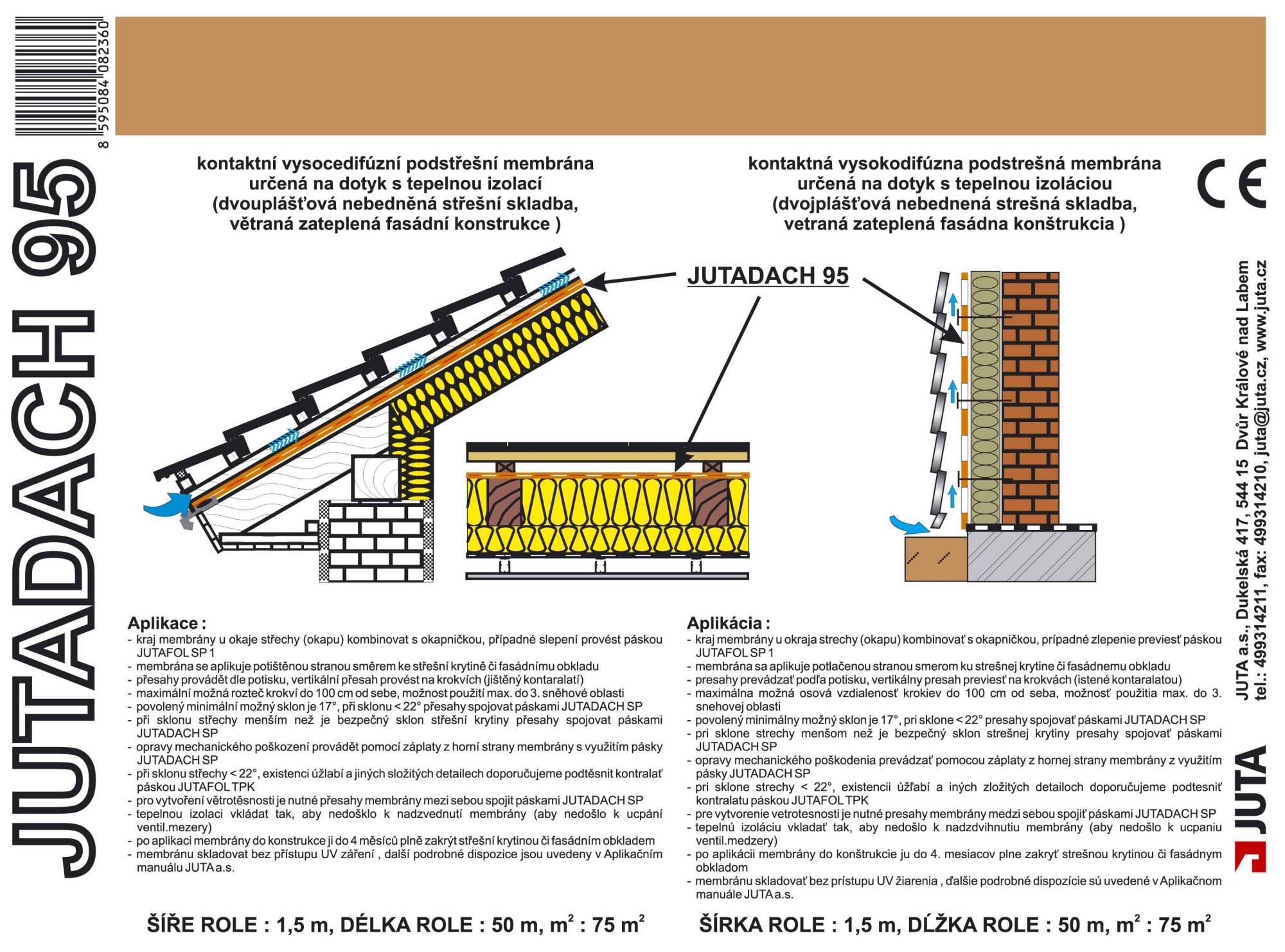 DIFÚZNÍ FÓLIE JUTADACH 95 - 1,5 x 50 m - 75 m2