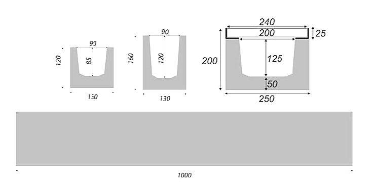 BETONOVÝ ŽLAB A15 S POZINKOVANOU MŘÍŽÍ H 200 - 50 x 25 x 20 cm